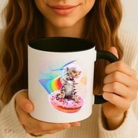 Funny Cute Astronaut Kitty On Rainbow Sprinkle Donut Coffee Mug thumb 3