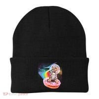 Funny Cute Astronaut Kitty On Rainbow Sprinkle Donut Beanie thumb 0