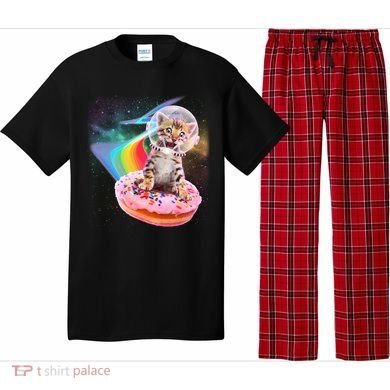 Funny Cute Astronaut Kitty On Rainbow Sprinkle Donut Pajama Set