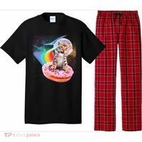Funny Cute Astronaut Kitty On Rainbow Sprinkle Donut Pajama Set thumb 0
