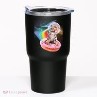 Funny Cute Astronaut Kitty On Rainbow Sprinkle Donut Tumbler thumb 0