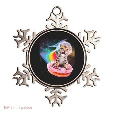Funny Cute Astronaut Kitty On Rainbow Sprinkle Donut Ornament