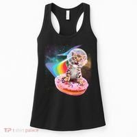 Funny Cute Astronaut Kitty On Rainbow Sprinkle Donut Women's Tank Top thumb 0