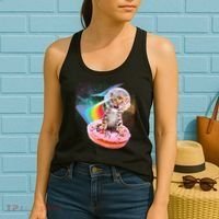 Funny Cute Astronaut Kitty On Rainbow Sprinkle Donut Women's Tank Top thumb 2