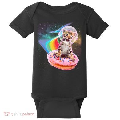 Funny Cute Astronaut Kitty On Rainbow Sprinkle Donut Baby Bodysuit