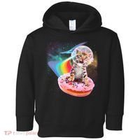 Funny Cute Astronaut Kitty On Rainbow Sprinkle Donut Toddler Hoodie thumb 0