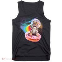 Funny Cute Astronaut Kitty On Rainbow Sprinkle Donut Tank Top thumb 0
