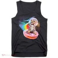 Funny Cute Astronaut Kitty On Rainbow Sprinkle Donut Tank Top thumb 0