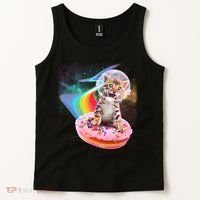 Funny Cute Astronaut Kitty On Rainbow Sprinkle Donut Tank Top thumb 2