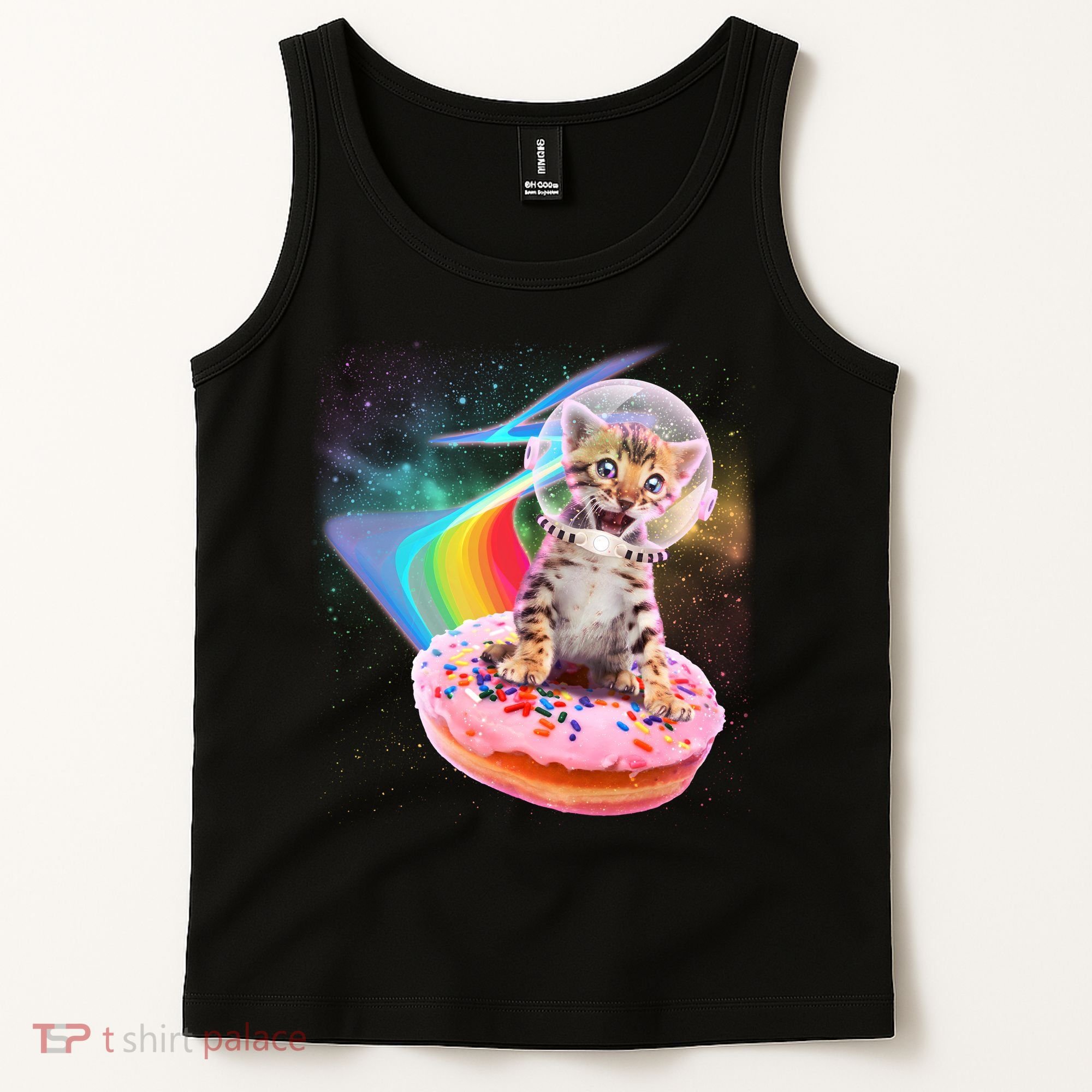 Funny Cute Astronaut Kitty On Rainbow Sprinkle Donut Tank Top