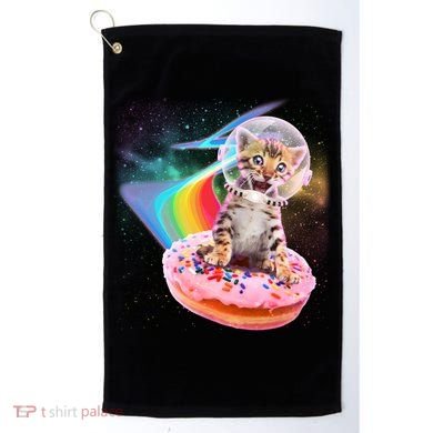 Funny Cute Astronaut Kitty On Rainbow Sprinkle Donut Golf Towel