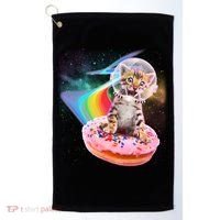 Funny Cute Astronaut Kitty On Rainbow Sprinkle Donut Golf Towel thumb 0
