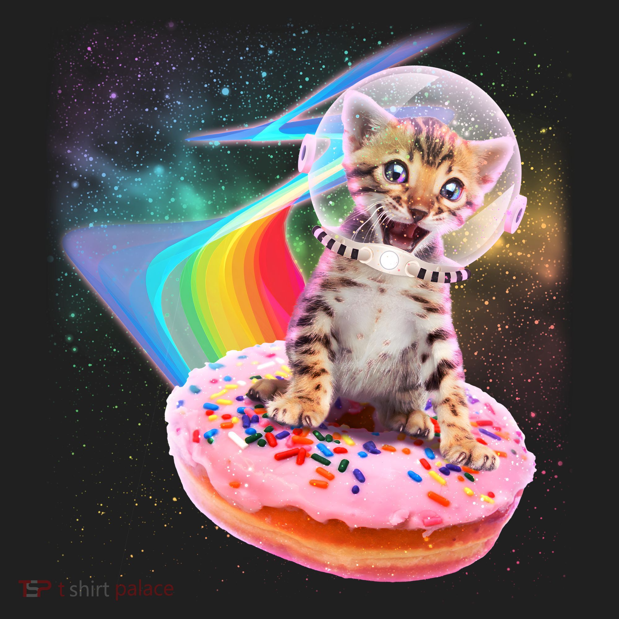Funny Cute Astronaut Kitty On Rainbow Sprinkle Donut Golf Towel