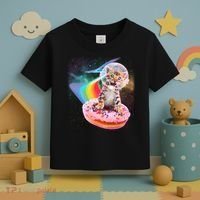 Funny Cute Astronaut Kitty On Rainbow Sprinkle Donut Toddler T-Shirt thumb 3