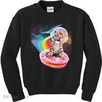 Funny Cute Astronaut Kitty On Rainbow Sprinkle Donut Kids Sweatshirt thumb 0