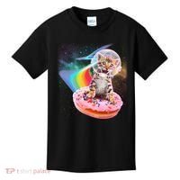 Funny Cute Astronaut Kitty On Rainbow Sprinkle Donut Kids T-Shirt thumb 0