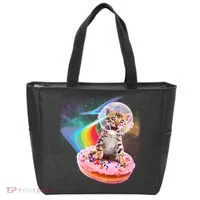 Funny Cute Astronaut Kitty On Rainbow Sprinkle Donut Tote Bag thumb 0
