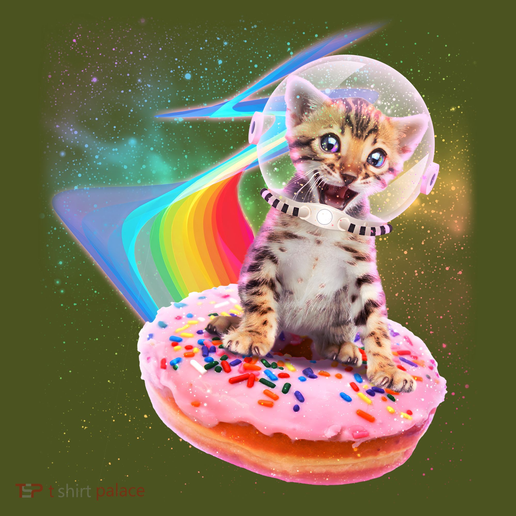 Funny Cute Astronaut Kitty On Rainbow Sprinkle Donut Long Sleeve Shirt