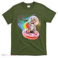 Funny Cute Astronaut Kitty On Rainbow Sprinkle Donut T-Shirt thumb 0