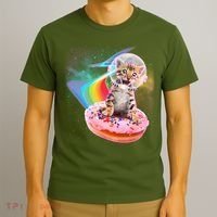 Funny Cute Astronaut Kitty On Rainbow Sprinkle Donut T-Shirt thumb 3