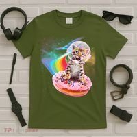 Funny Cute Astronaut Kitty On Rainbow Sprinkle Donut T-Shirt thumb 5