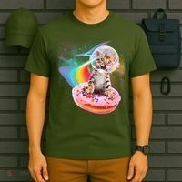 Funny Cute Astronaut Kitty On Rainbow Sprinkle Donut T-Shirt thumb 6