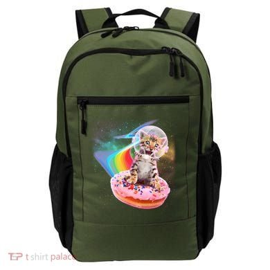 Funny Cute Astronaut Kitty On Rainbow Sprinkle Donut Backpack