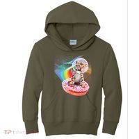 Funny Cute Astronaut Kitty On Rainbow Sprinkle Donut Kids Hoodie thumb 0
