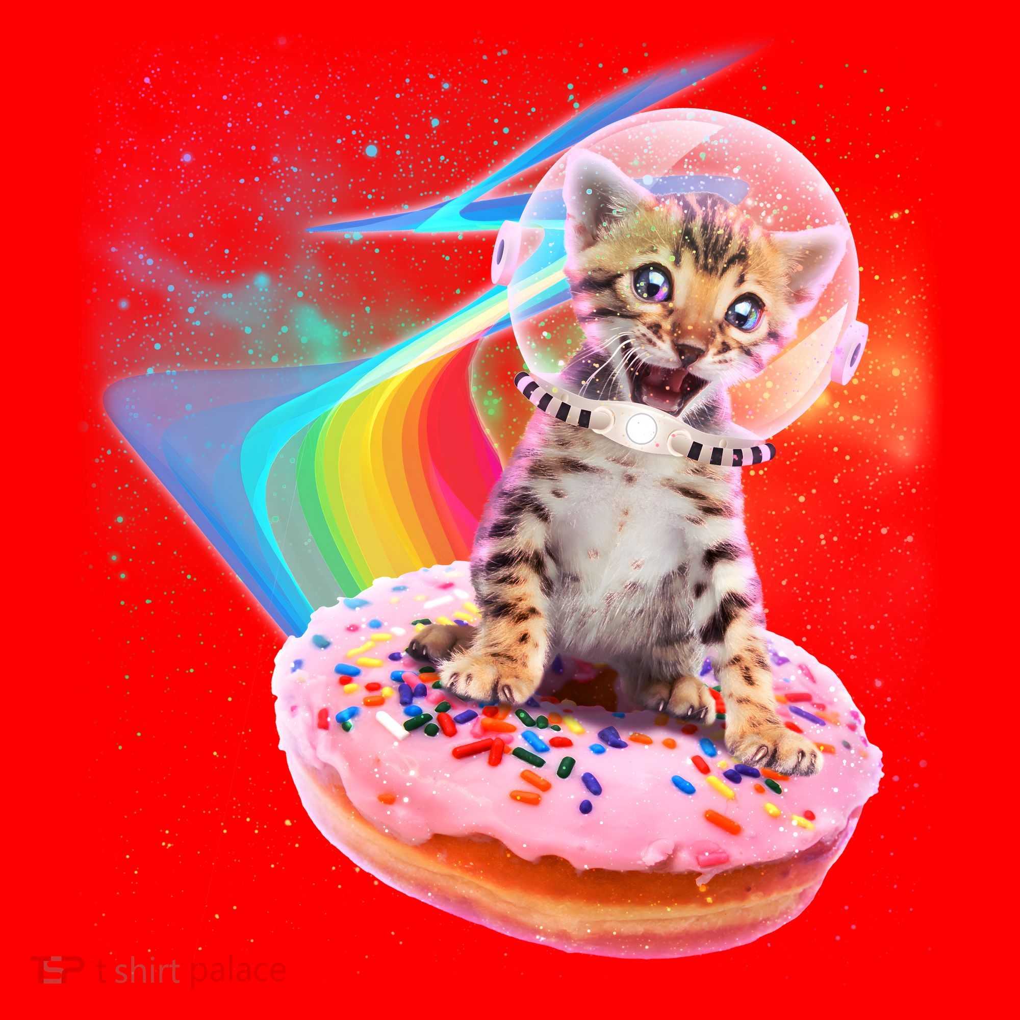 Funny Cute Astronaut Kitty On Rainbow Sprinkle Donut Santa Hat