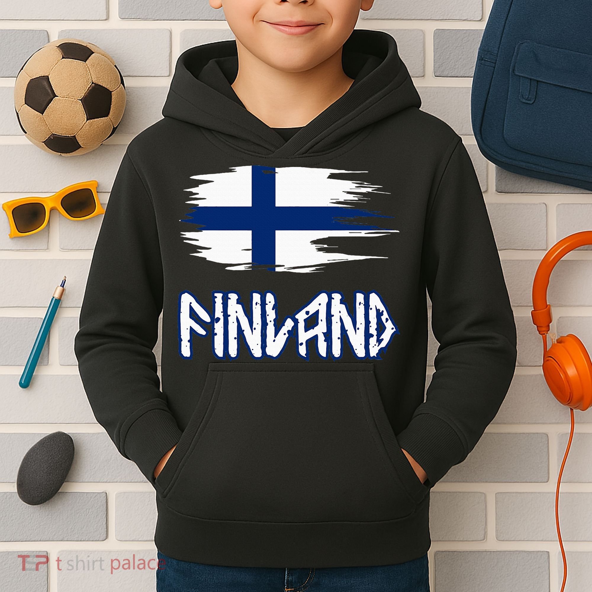 Finland Cool Ancient Nordic Style Flag Kids Hoodie