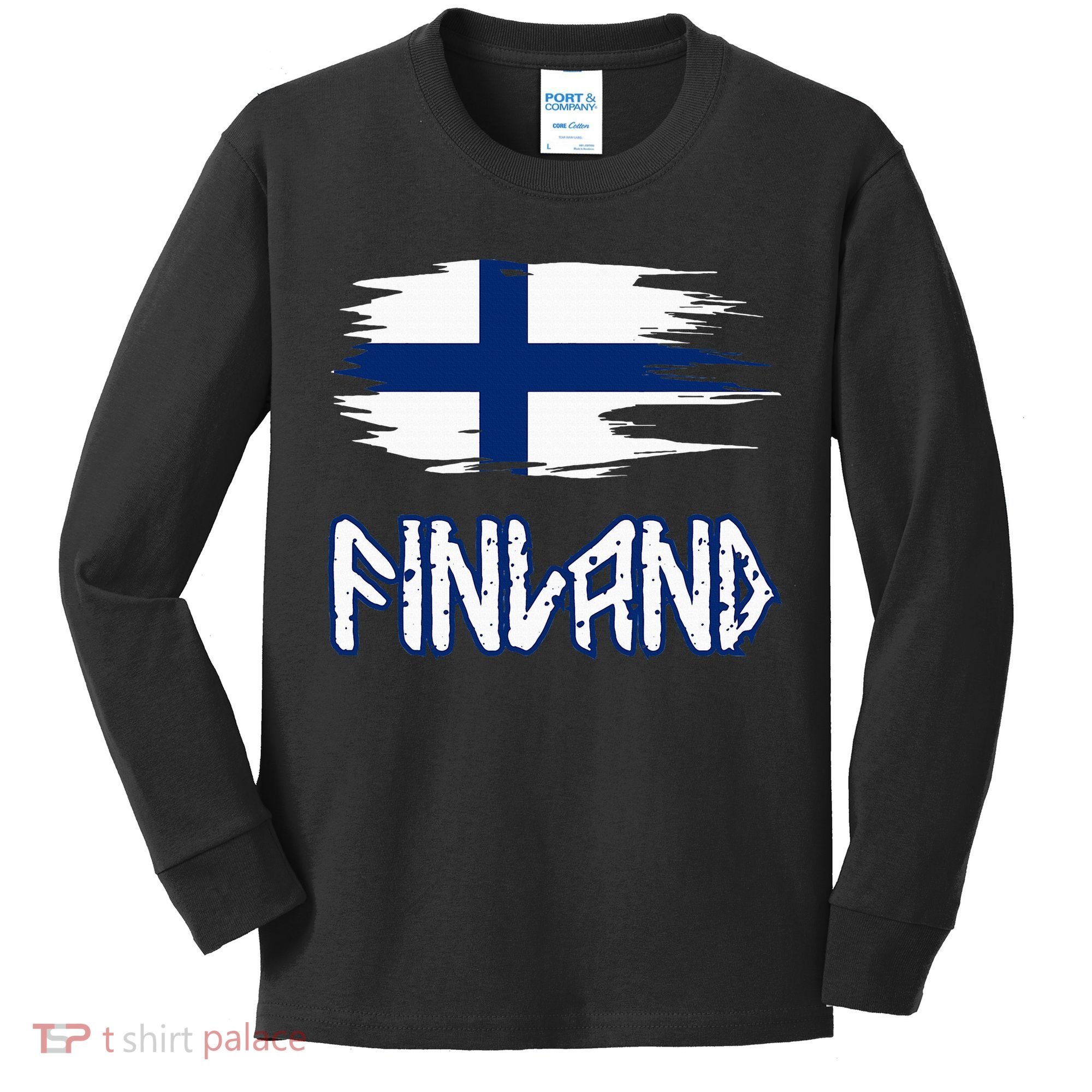 Finland Cool Ancient Nordic Style Flag Kids Long Sleeve Shirt