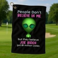 Funny Conservative Anti Biden Tooth Alien Golf Towel thumb 1
