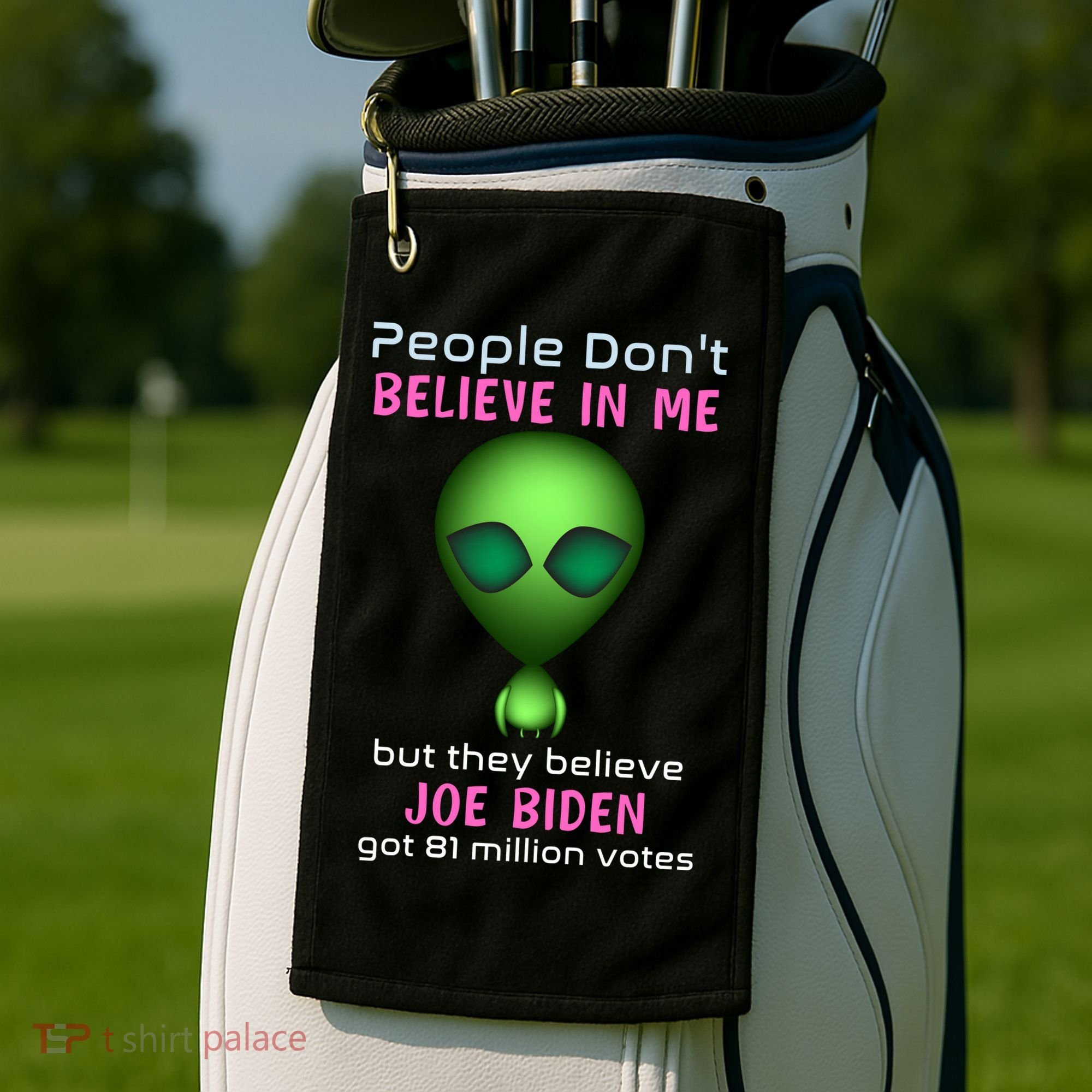 Funny Conservative Anti Biden Tooth Alien Golf Towel
