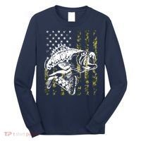 Fishing, Camouflage American Flag Fish, Bass Fish Fisherman Long Sleeve Shirt thumb 0