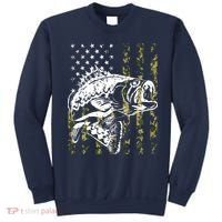 Fishing, Camouflage American Flag Fish, Bass Fish Fisherman Sweatshirt thumb 0