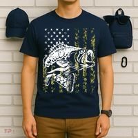 Fishing, Camouflage American Flag Fish, Bass Fish Fisherman T-Shirt thumb 6