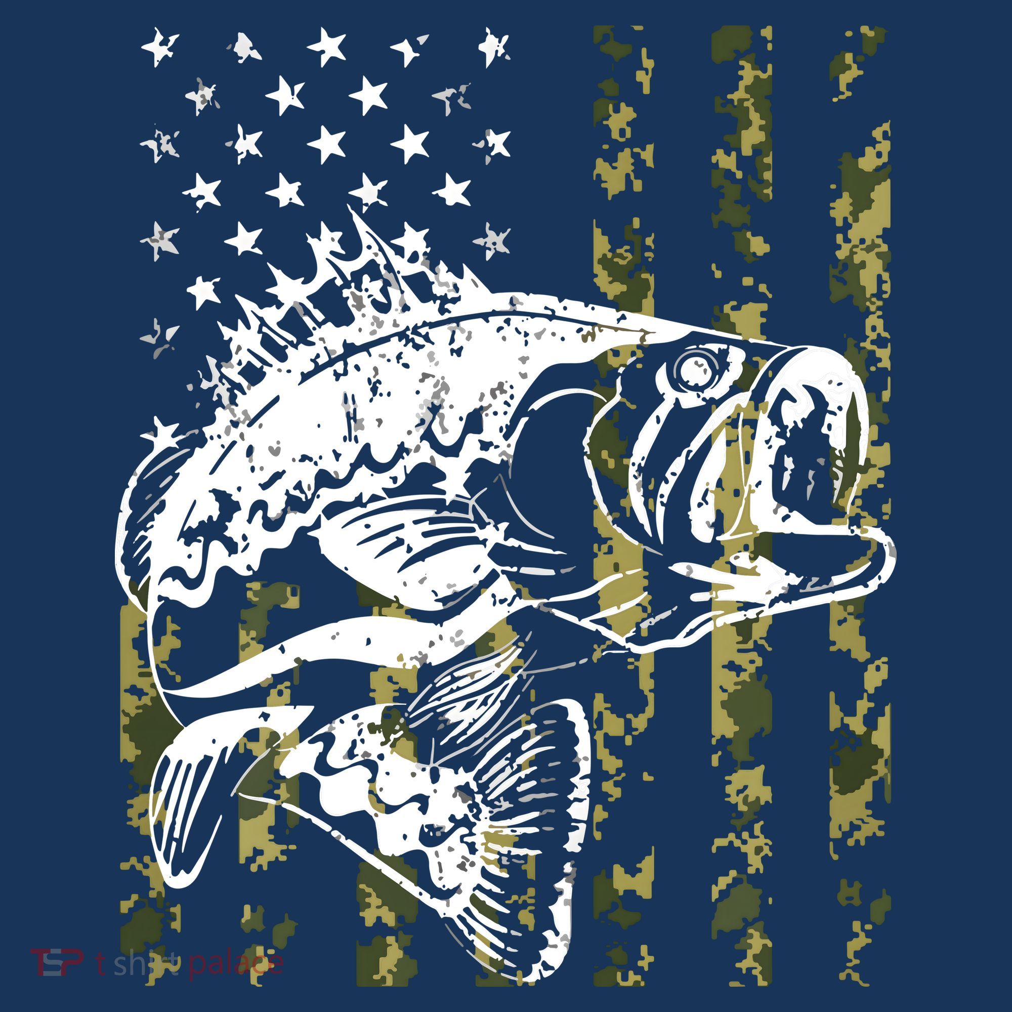 Fishing, Camouflage American Flag Fish, Bass Fish Fisherman T-Shirt