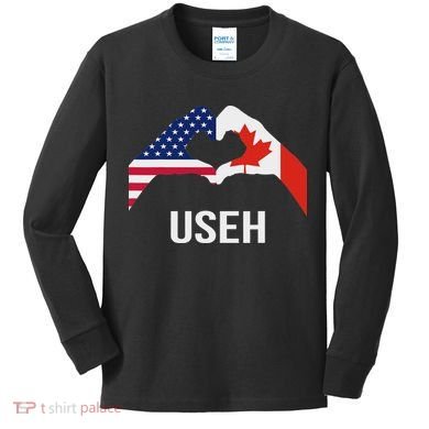 Funny Canada American Flag Us Eh Kids Long Sleeve Shirt
