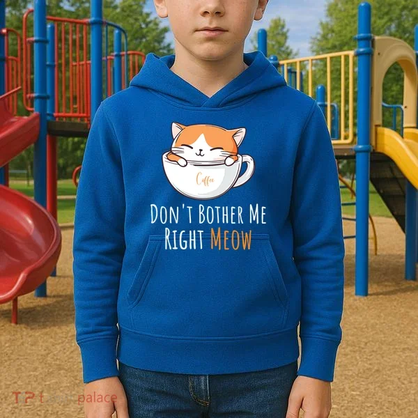 Funny Cat And Coffee Lover  Kids Hoodie