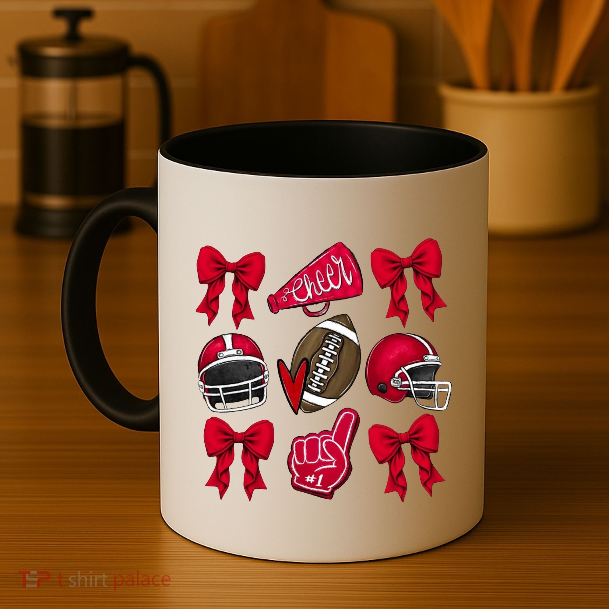 Football Coquette Bow Football Cheer Lover Coffee Mug