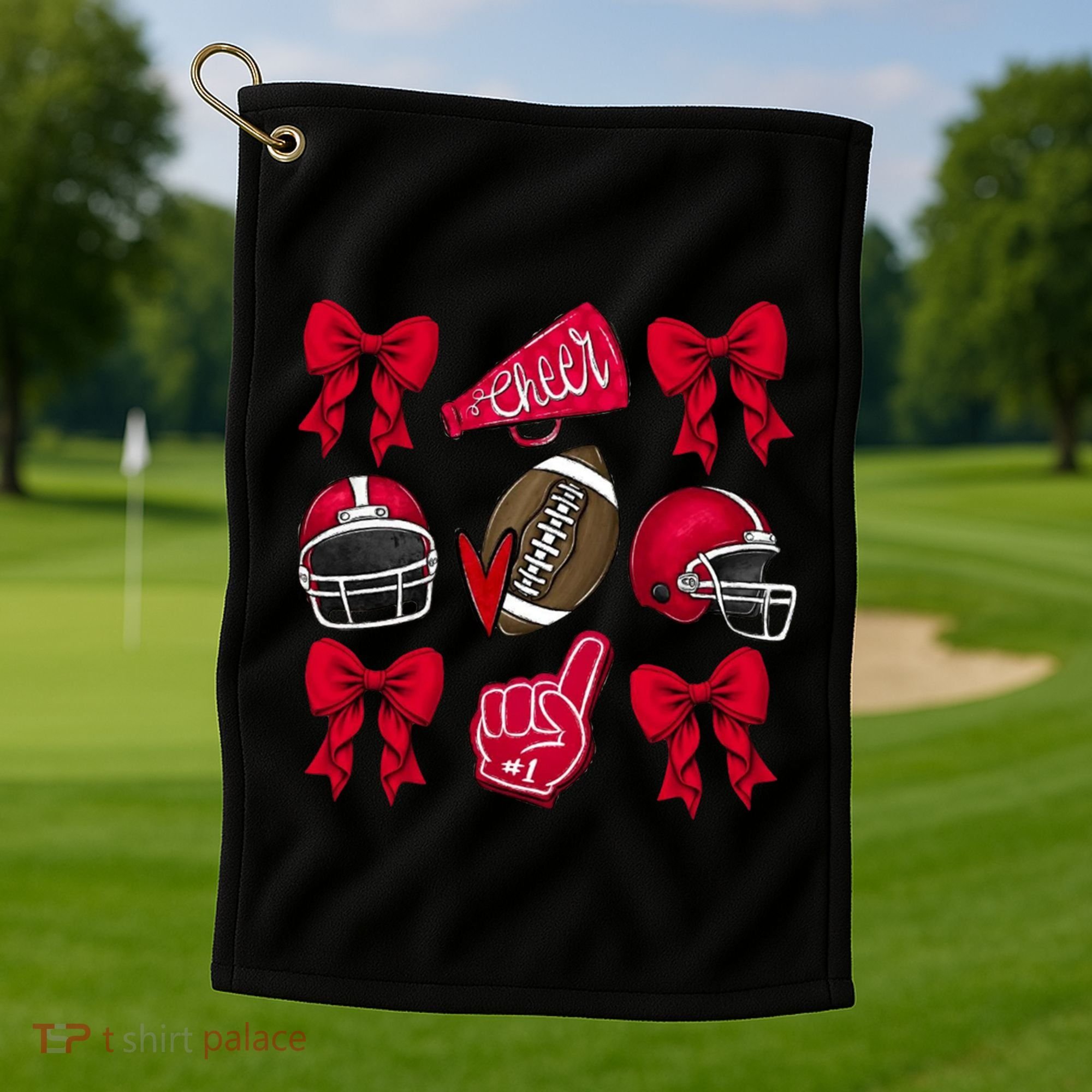 Football Coquette Bow Football Cheer Lover Golf Towel