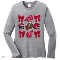 Football Coquette Bow Football Cheer Lover Women's Long Sleeve Shirt thumb 0