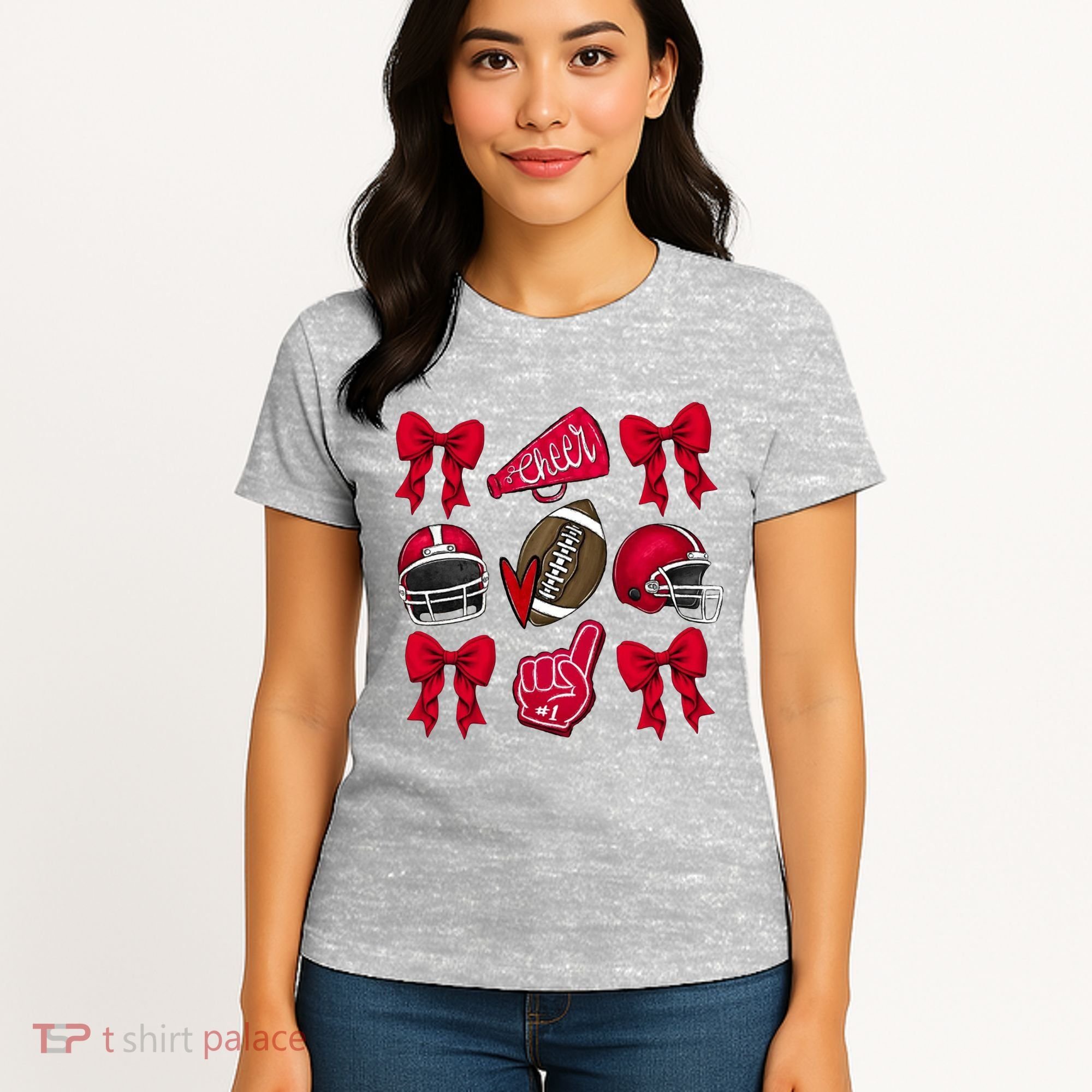 Football Coquette Bow Football Cheer Lover Women's T-Shirt