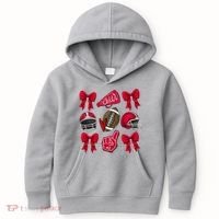Football Coquette Bow Football Cheer Lover Kids Hoodie thumb 0