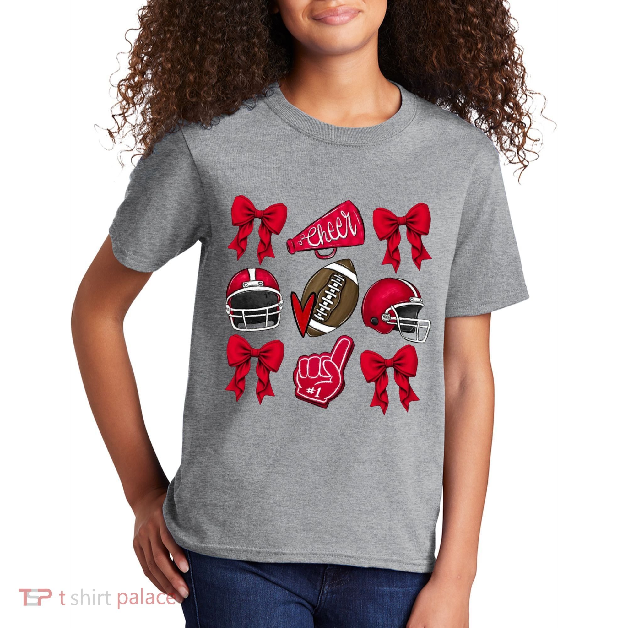 Football Coquette Bow Football Cheer Lover Kids T-Shirt
