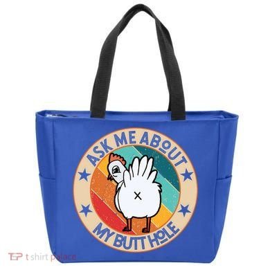 Funny Chicken Butt Design Ask Me About My Butthole Mom Dad Cute Gift Tote Bag