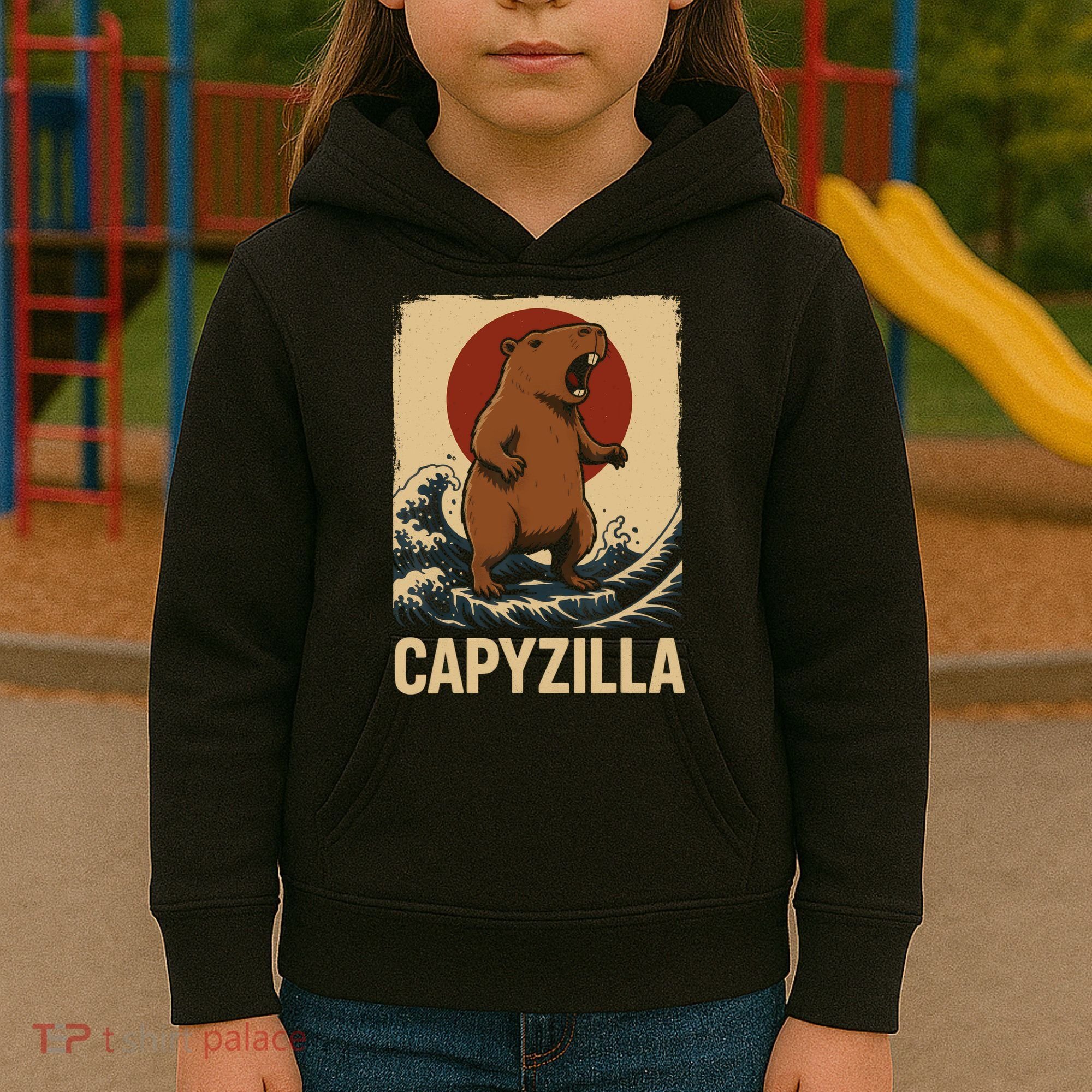 Funny Capybara Boy Girl Capyzilla  Kids Hoodie