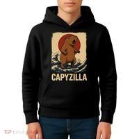 Funny Capybara Boy Girl Capyzilla  Kids Hoodie thumb 4