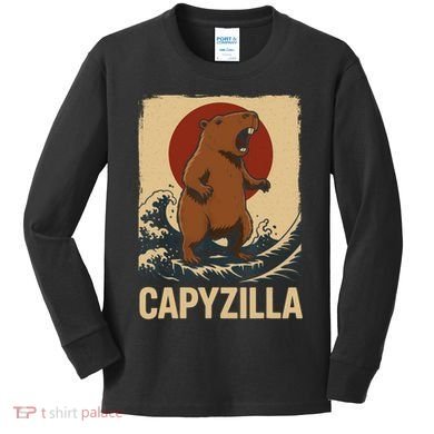 Funny Capybara Boy Girl Capyzilla  Kids Long Sleeve Shirt