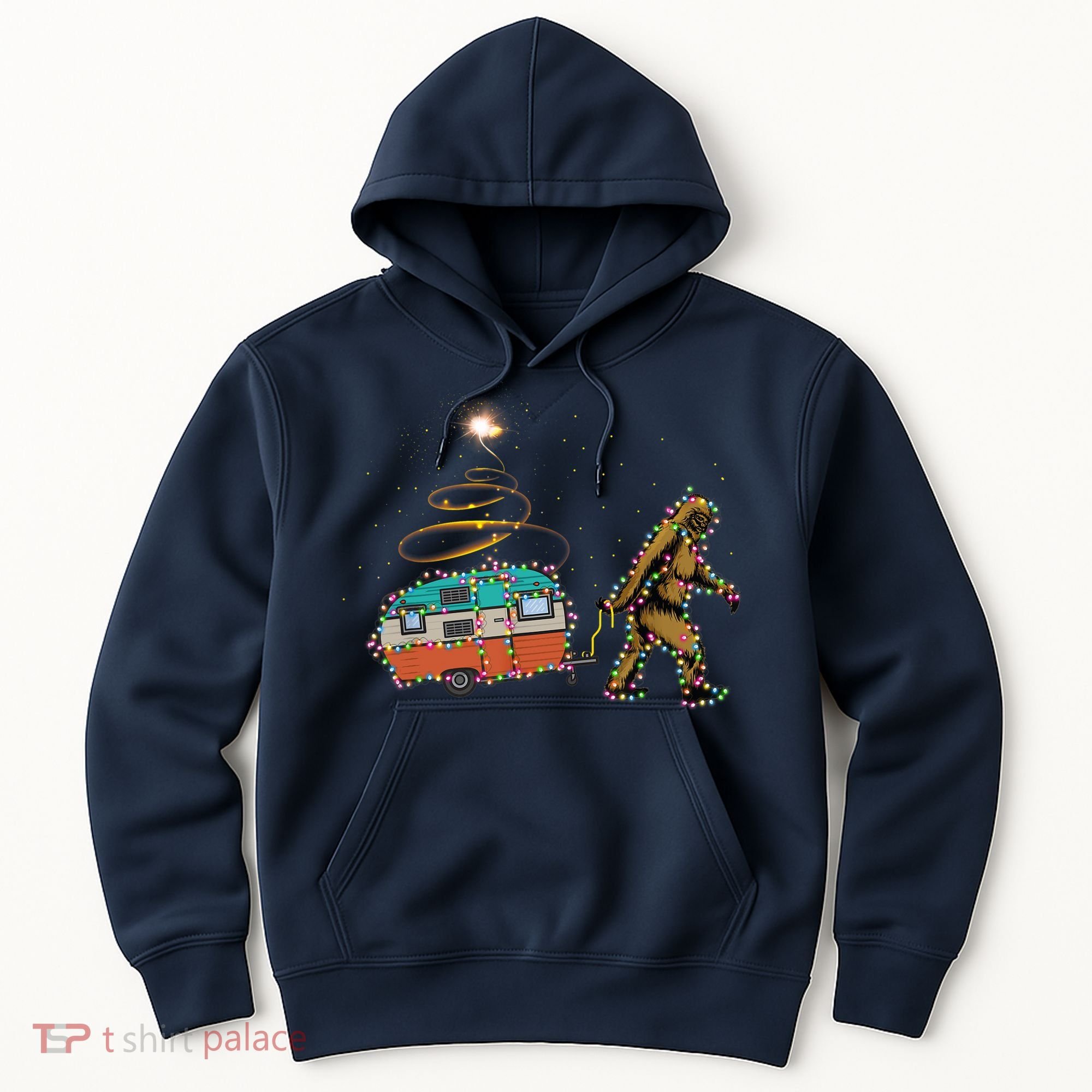Funny Camping Bigfoot Light Christmas Tree Gifts Xmas Idea Hoodie